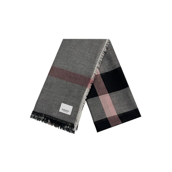 Burberry Unisex Relaxed Mega Check Square Striped Scarf Dark Trench - Picture 1 of 7